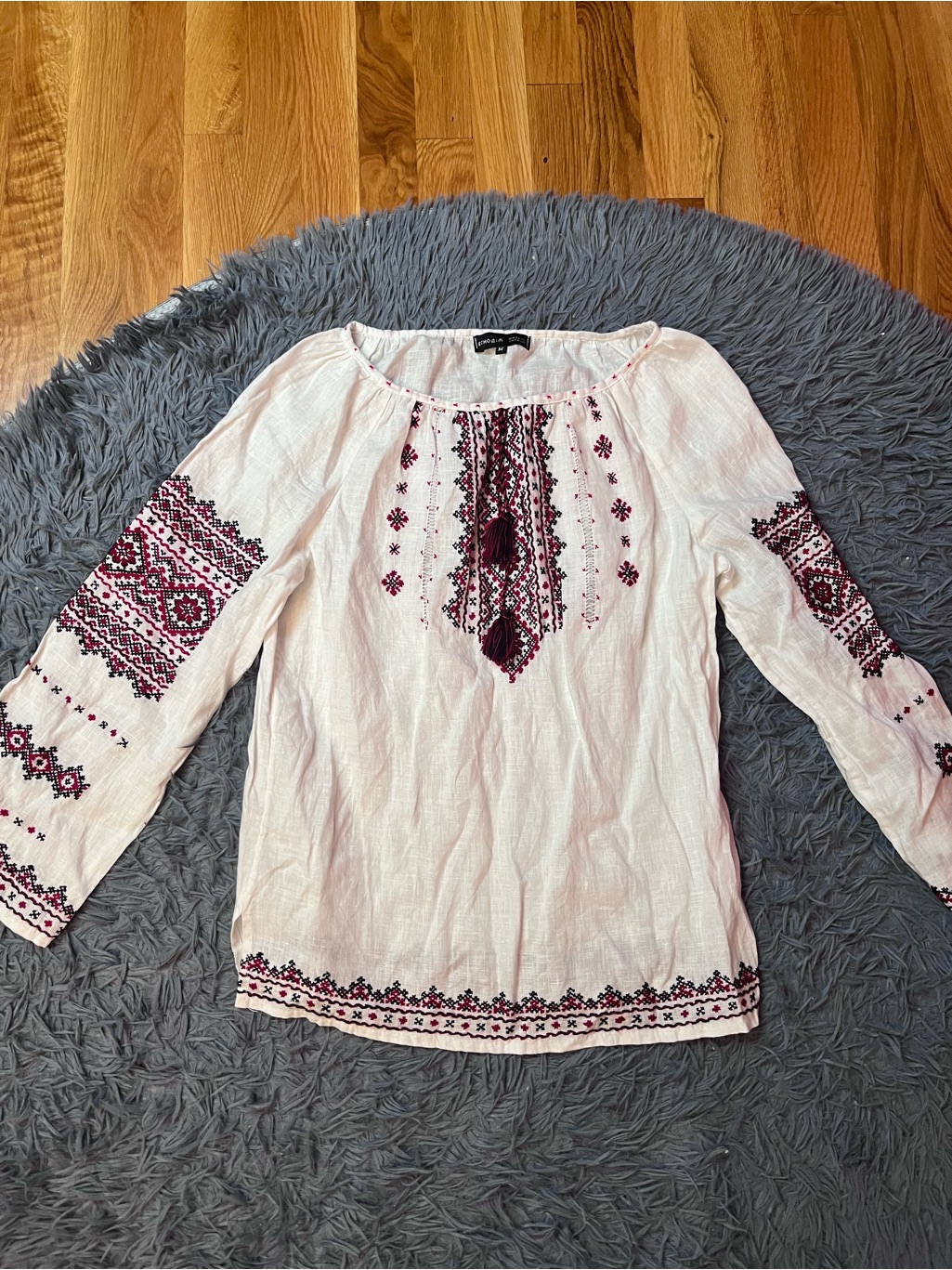 Etnodim Embroidered Linen White Peasant Vyshyvanka Blouse Size M